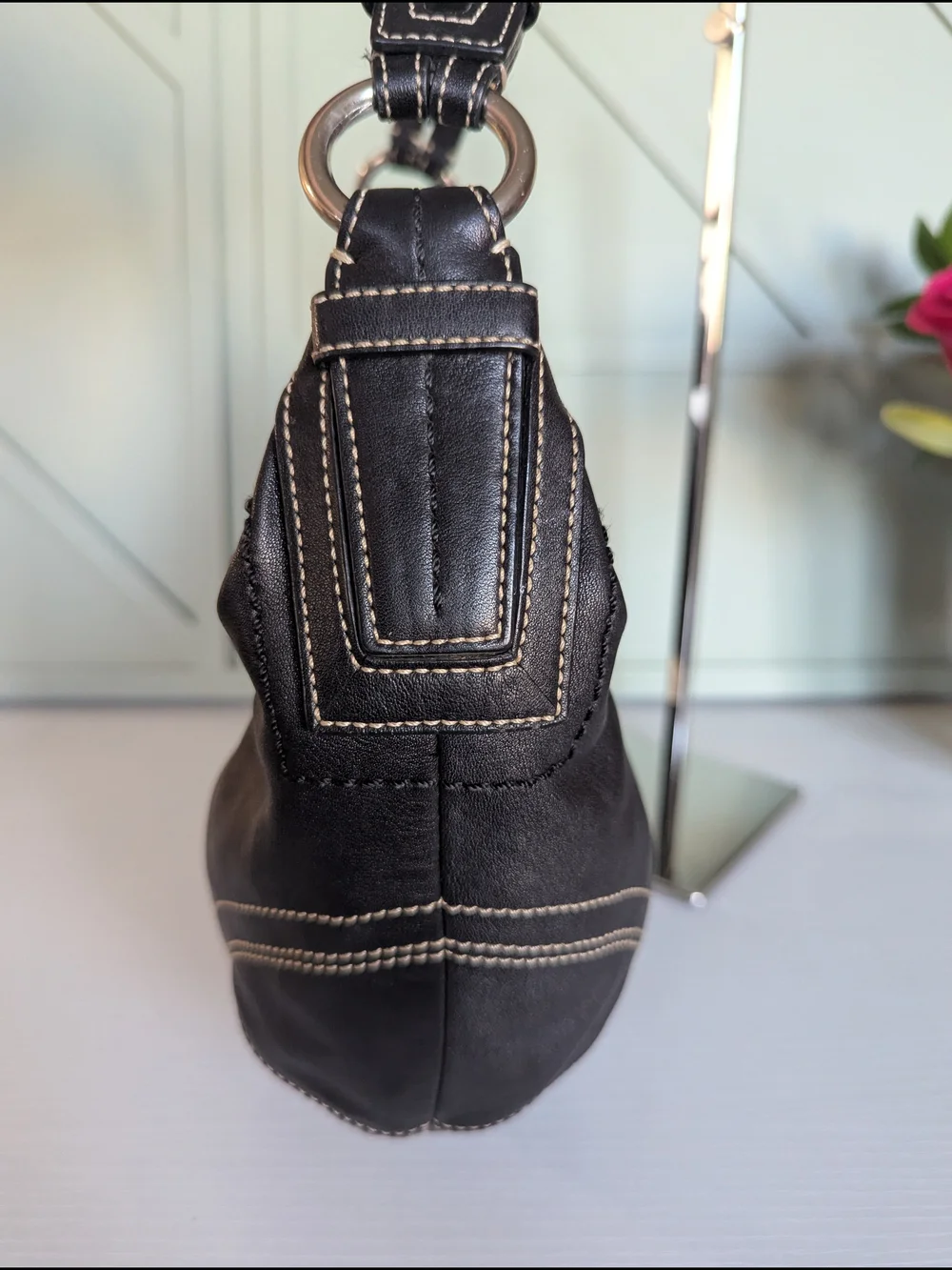 Coach Black Leather Hobo with Contrast White Stitching